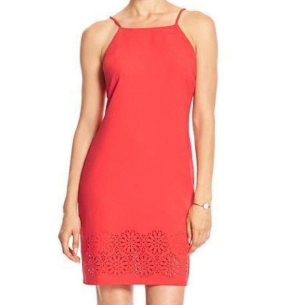 "BANANA REPUBLIC" RED ORANGE
LASER CUT HEM CAREER COCKTAIL
DRESS SIZE:0